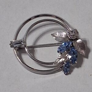 Silver-Tone Blue Crystal Leaf Brooch - Women's Jewelry